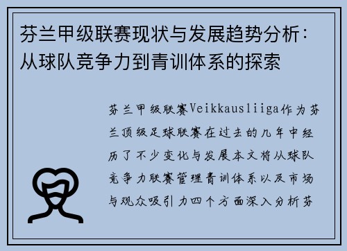 芬兰甲级联赛现状与发展趋势分析：从球队竞争力到青训体系的探索