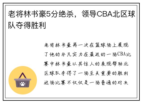 老将林书豪5分绝杀，领导CBA北区球队夺得胜利